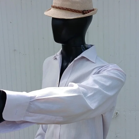 CHRISTIAN DIOR VINTAGE MEN'S PURE WHITE STRIPED LUXURY * CRESTED DRESS SHIRT